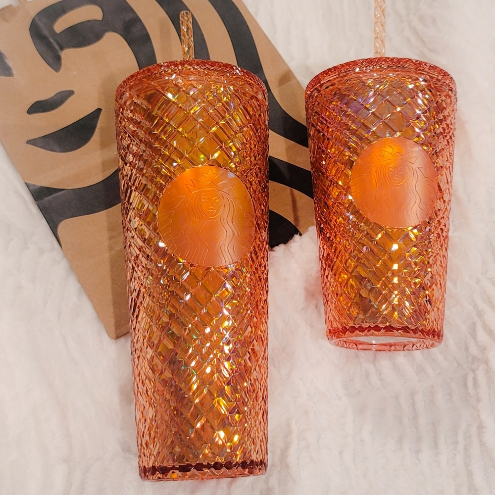 Starbucks Holiday Collection 2021 Rose Gold Jeweled Tumbler Set